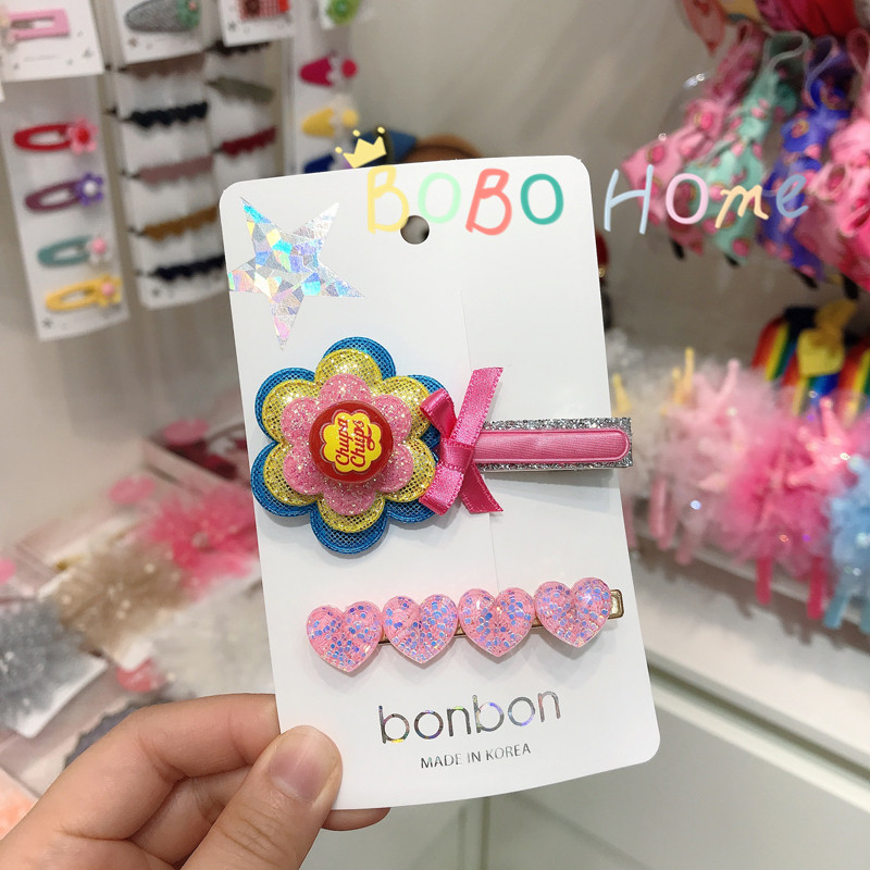 韩国bonbon儿童发饰 甜美可爱花朵棒棒糖发夹 女童爱心碎发鸭嘴夹