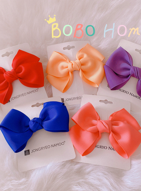 韩国palmtree儿童发饰 纯色百搭蝴蝶结鸭嘴夹发卡 女孩碎发侧边夹