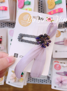 韩国进口palmtree儿童发饰 公主飘带彩色发夹 女童花朵BB碎发边夹