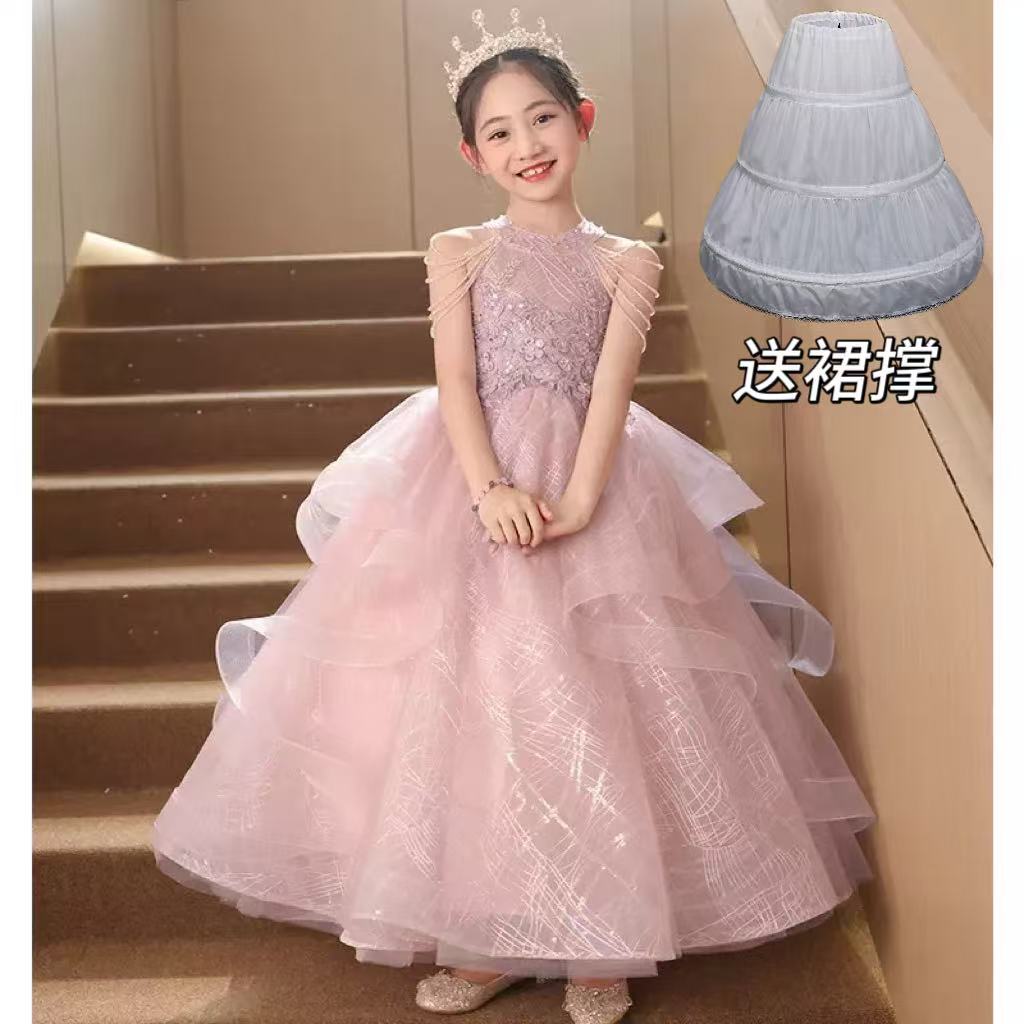 儿童礼服生日公主裙花童裙轻奢小众主持人十岁大童钢琴演出服粉色