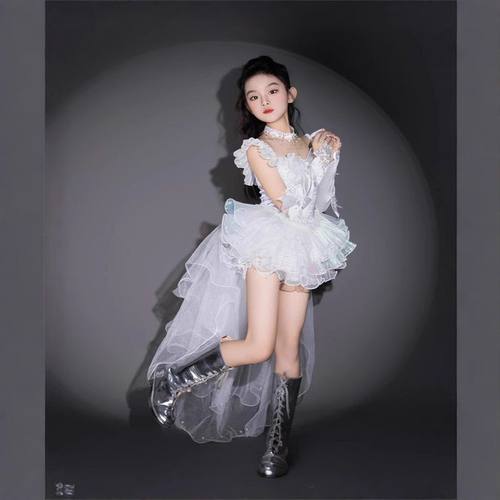 女童白色T台走秀礼服演出服