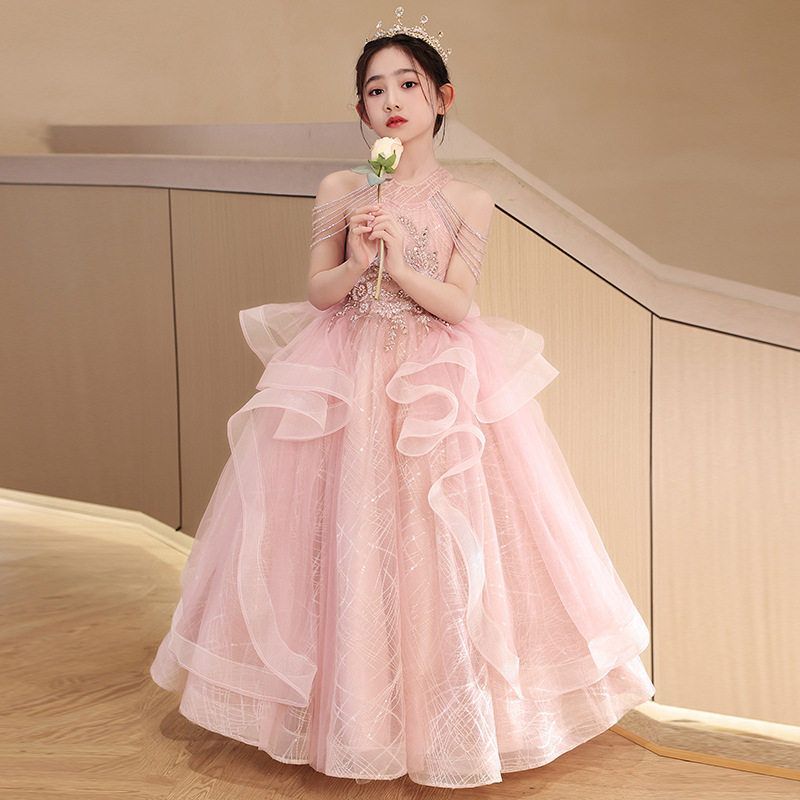 粉色女童晚礼服轻奢小众高端