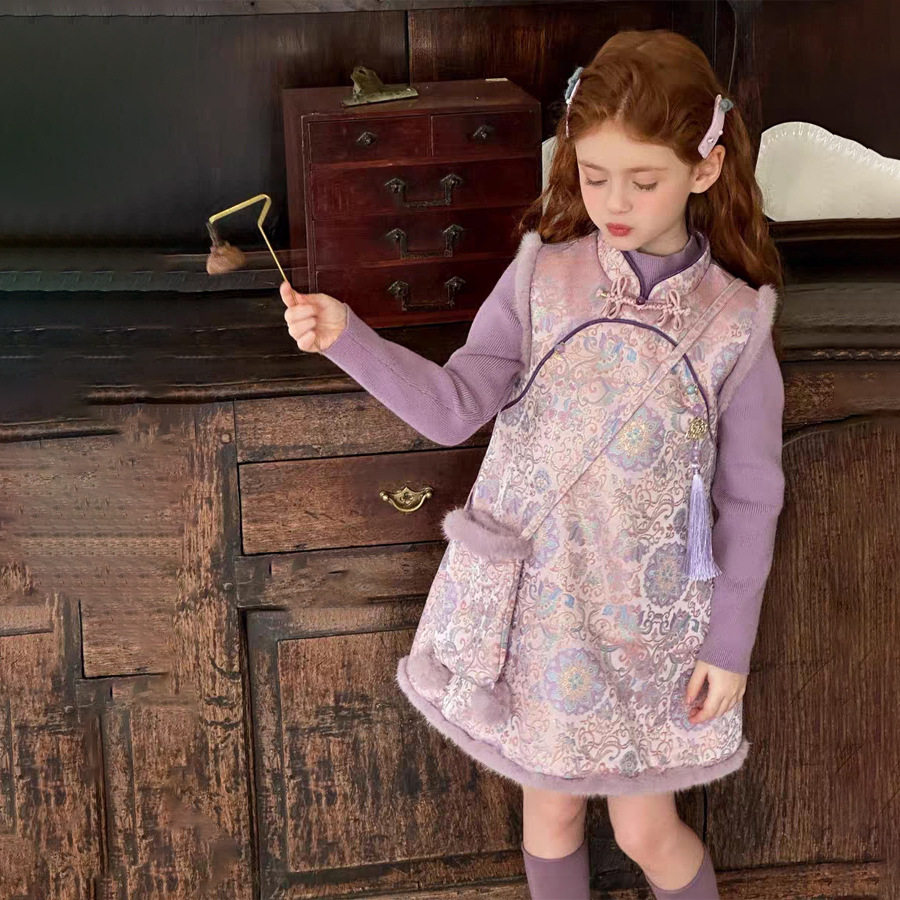 女童唐装汉服冬儿童加绒中国风玉如意旗袍三件套新年装拜年服紫色,童装/婴儿装/亲子装,汉服,淘宝优惠券,粉丝福利购,淘宝优惠卷