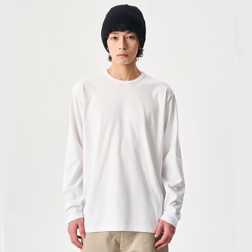 日系宽松潮牌纯色长袖T恤