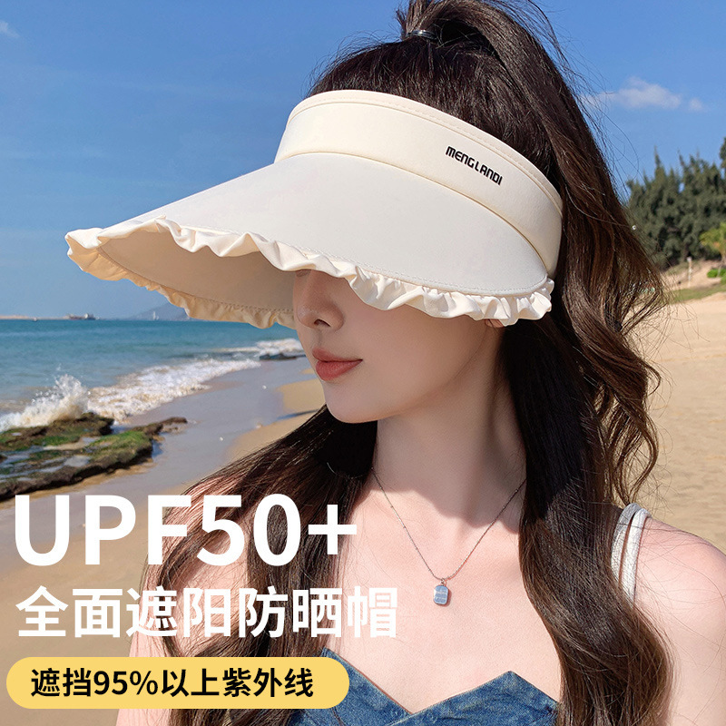 冲！升级版花边发箍式防晒帽！UPF50+大号 360°无痕防晒送防风绳