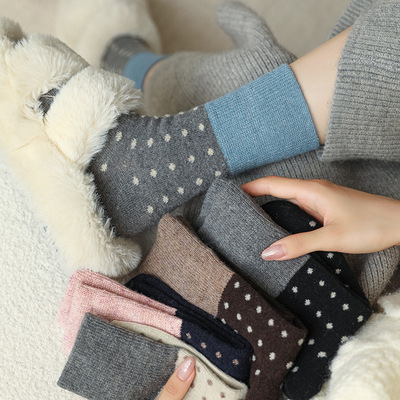 宠粉福利！拍一发5双！韩国东大门秋冬精梳棉撞色波点中筒堆堆袜