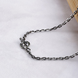 百搭 S925银 个性 陨石坑纹OT扣 做旧细角太角链 项链