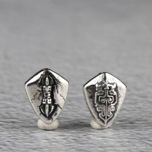 S925银金刚杵背云线束藏式金刚杵天铁背云文玩饕餮青铜纹背云束绳