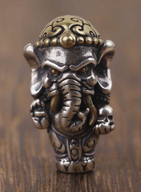 S925纯银diy配饰象神三通佛头文玩配饰象神星月百香籽金刚配饰