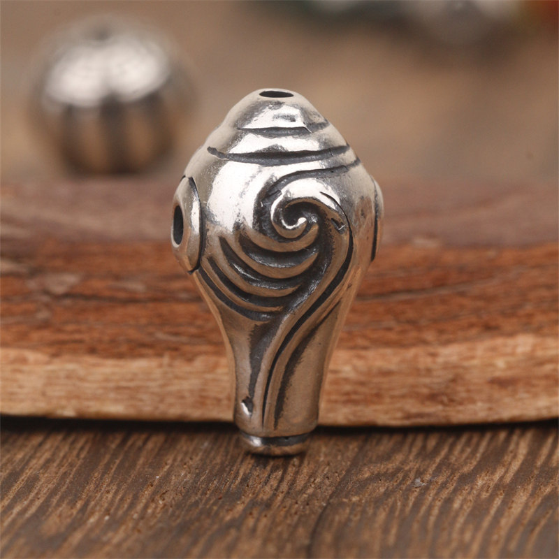 s925纯银文玩三通配饰佛头法螺百香籽金刚星月猴头佛珠108手串