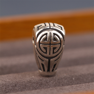 S925纯银十字回纹三通佛头一体三通文玩配饰纯银配件星月凤眼三通