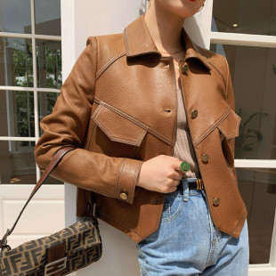 休闲皮夹克 薄款 海宁小个子机车短款 皮衣女外套洋气气质显瘦春秋季