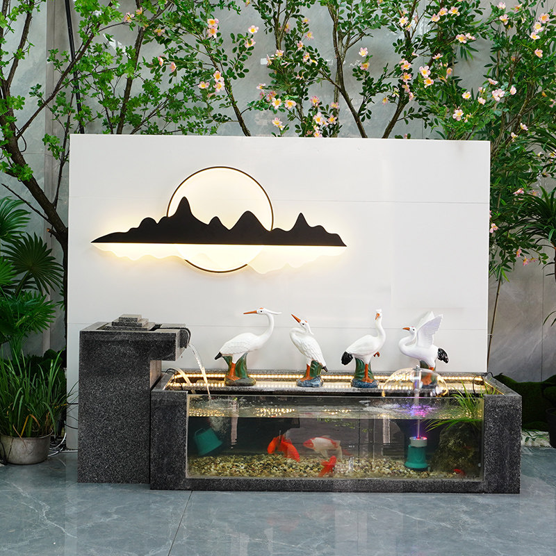 定制户外石材叠水瀑布流水喷泉摆件阳台花园庭院装饰水系成品水景