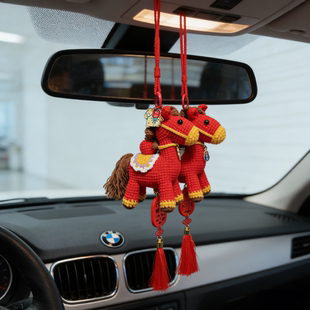 成品马上平安新年小挂件手工生肖马小马钩织车挂送礼物马上来财