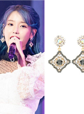 特价现货REDVELVET崔雪莉TWICE志效IU李知恩同款奢华水晶耳环925