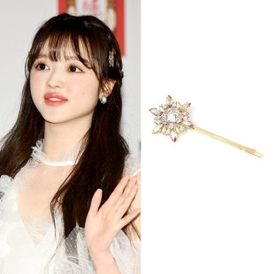 现货YoungWonOHMYGIRL YooA同款奢华紫白水晶雪花发夹边夹