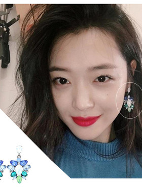 特价现货JEALOUSY官网正品韩剧崔雪莉同款梦幻蓝色系水晶耳环显白