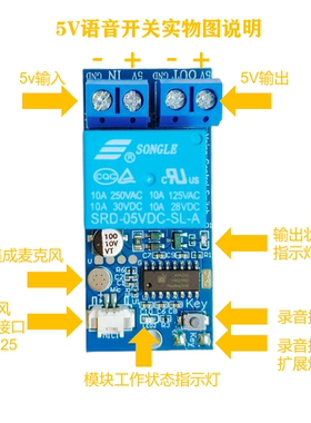 录音控制语音开关5V板离线语音通断器支持自定义任何口令方言外语