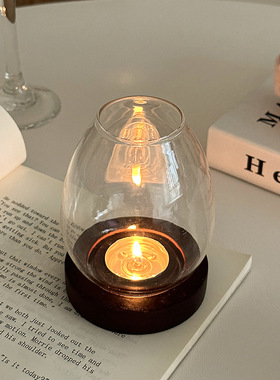 韩风ins风感氛围感家居香薰玻璃防尘罩蛋形烛台摆件房间装饰