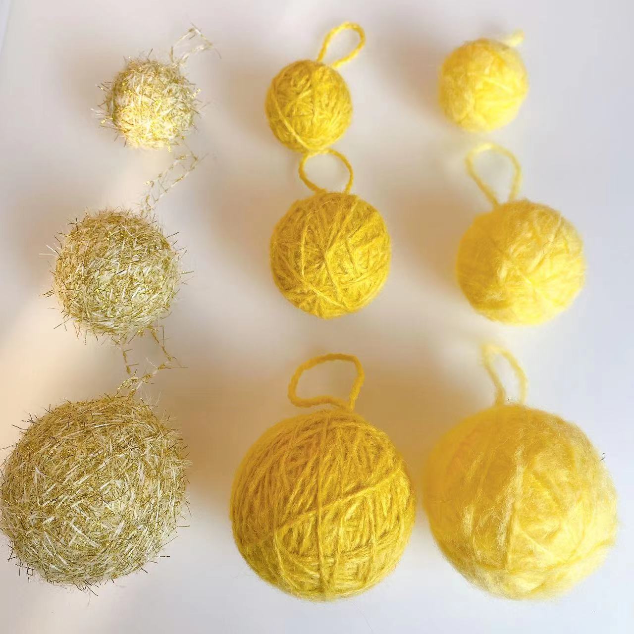 黄系1毛线球花束DIY绕线球橱窗毛线泡沫球圣诞节日布置装饰挂饰品