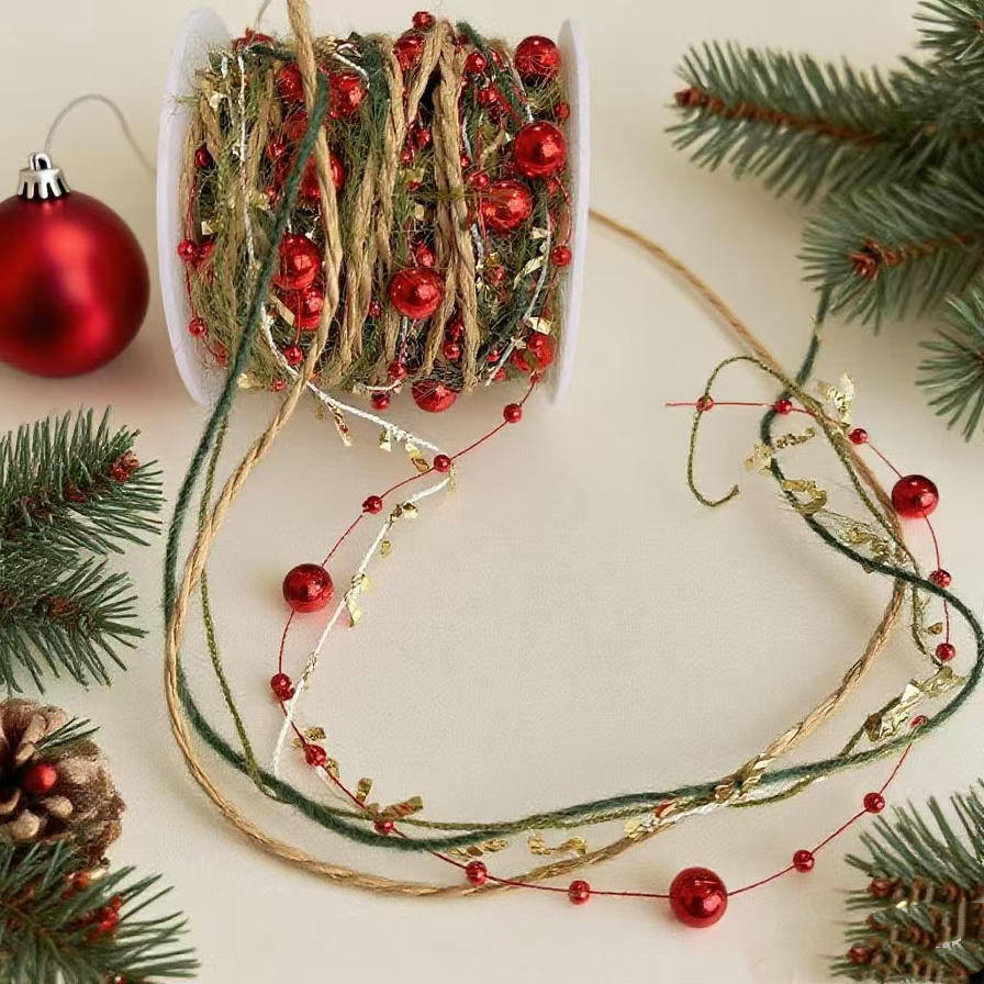 2025圣诞节春节挂饰装饰金绿色星星珠链圣诞树装扮发财树丝带装饰