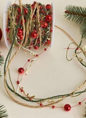 2025圣诞节春节挂饰装饰金绿色星星珠链圣诞树装扮发财树丝带装饰