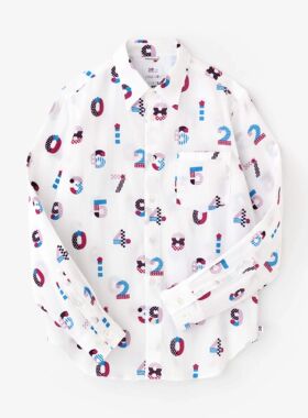 sousou日本代购Yousou男女长袖全棉高島縮翻领经典印花衬衫慶祝大