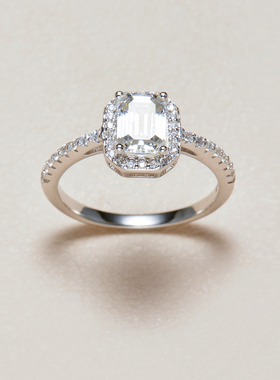 AHCHOO 静奢1克拉小方糖莫桑石戒指小众设计高级感S925银指环女