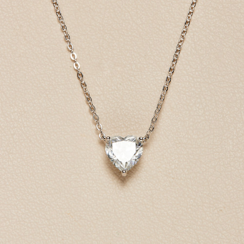 AHCHOO 静奢火彩莫桑钻石2克拉爱心气泡吊坠项链高级S925银锁骨链