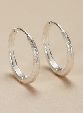 AHCHOO 静奢通体S925纯银素银耳环素圈耳饰波光粼粼闪砂耳扣显白