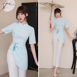 美容师工作服套装高端美容院夏季养生馆足疗spa按摩技师工衣长裤