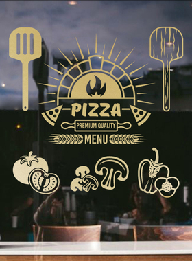 披萨pizza玻璃窗户门背景墙贴