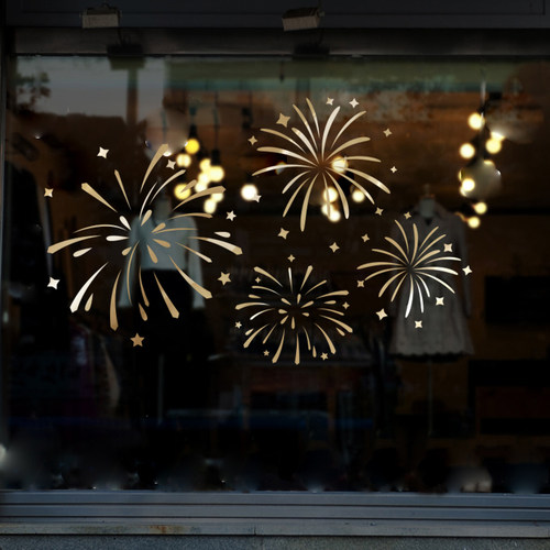 创意时尚烟花珠宝黄金店铺服装店铺酒店橱窗玻璃门贴纸装饰画