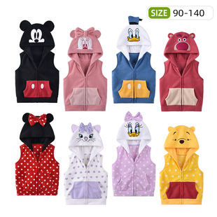 秋冬新款儿童摇粒绒马甲男女童带帽马甲拉链开衫坎肩连帽卡通马甲