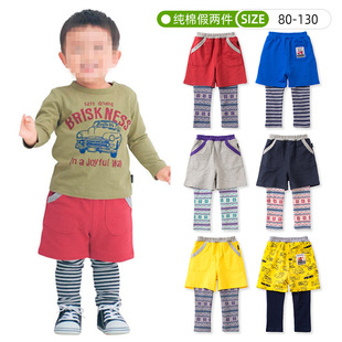 日单| 千趣春秋儿童纯棉套裤男女童弹力打底裤宝宝假两件裤子