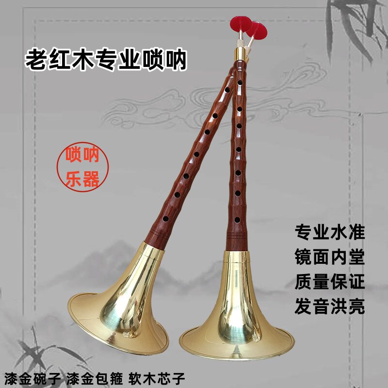 宏盛专业老红木唢呐乐器全套成人儿童演奏降BCAD调漆金纯铜碗喇叭