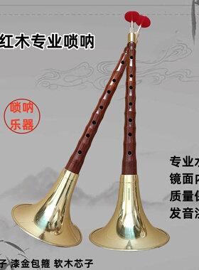 宏盛专业老红木唢呐乐器全套成人儿童演奏降BCAD调漆金纯铜碗喇叭
