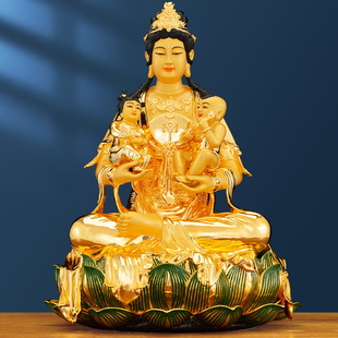 铜鎏金送子求子观音菩萨彩绘摆件