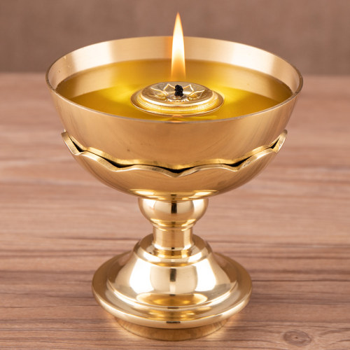 酥油灯家用灯盏供佛铜苏油灯佛前燃油长明灯老式复古黄铜香油佛灯