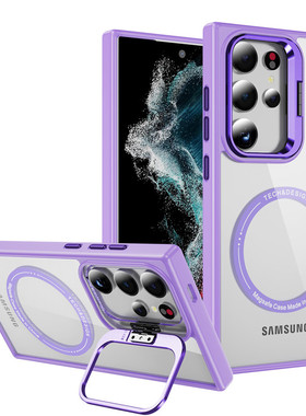 适用samsung三星glaxy+s25ultra电话s24EF保护套s25plus手机壳s24+磁吸无线充电支架一体新款5G防震