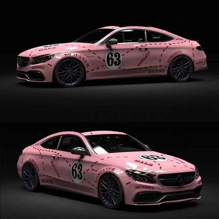 保时捷粉猪改色膜 水晶粉汽车车身拉花 porsche全车贴可定制车型