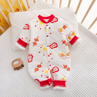 40g薄棉婴儿连体衣开春宝宝衣服新生婴儿春秋保暖爬服薄夹棉哈衣