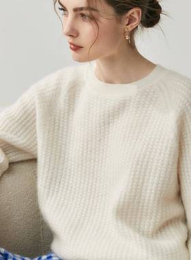 之禾同款慵懒风山羊绒衫女圆领加厚插肩袖大码针织衫毛衣