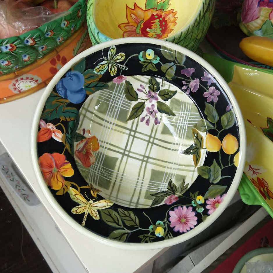 夏洛克出口家居 手绘陶瓷 tracy porter 加甸尼亚草帽果盘/汤盘