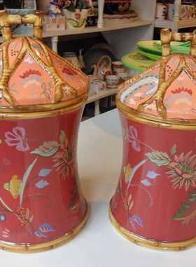 夏洛克出口家居 陶瓷手绘 Tracy Poter 百花孔雀系列密封罐