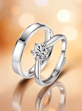 DR钻戒情侣对戒纯银999一对婚戒对戒求婚结婚莫桑石戒指圣诞礼物