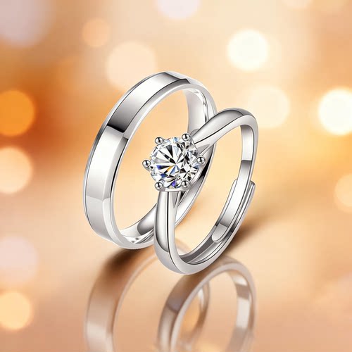 DR钻戒情侣对戒纯银999一对婚戒对戒求婚结婚莫桑石戒指新年礼物
