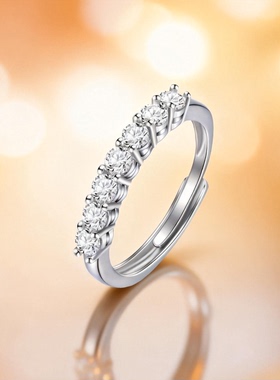 DR满天星戒指女999纯银莫桑石钻戒求婚结婚订婚戒生日礼物送女友