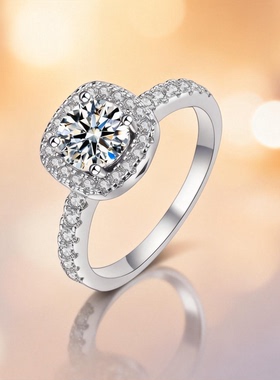 DR莫桑石钻戒女纯银1克拉D色豪华婚戒方糖求婚结婚订婚戒指送女友