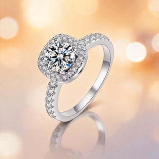 DR莫桑石钻戒女纯银1克拉D色豪华婚戒方糖求婚结婚订婚戒指送女友